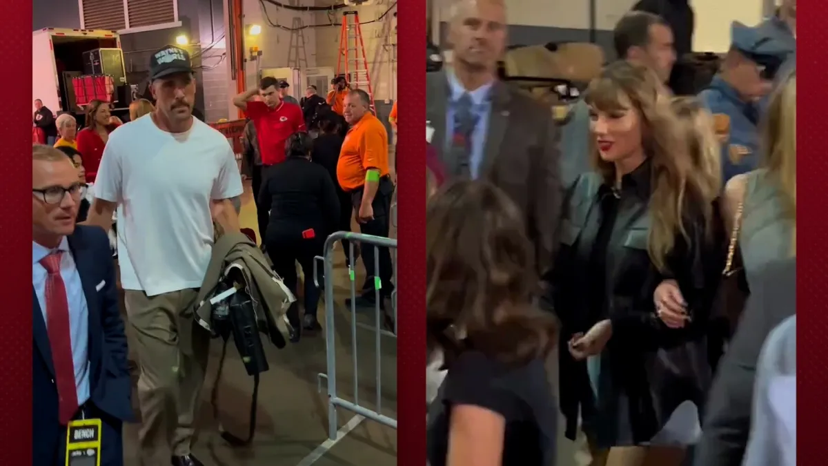 Travis Kelce arrives at Arrowhead for the Chiefs' with girlfriend Taylor swift 