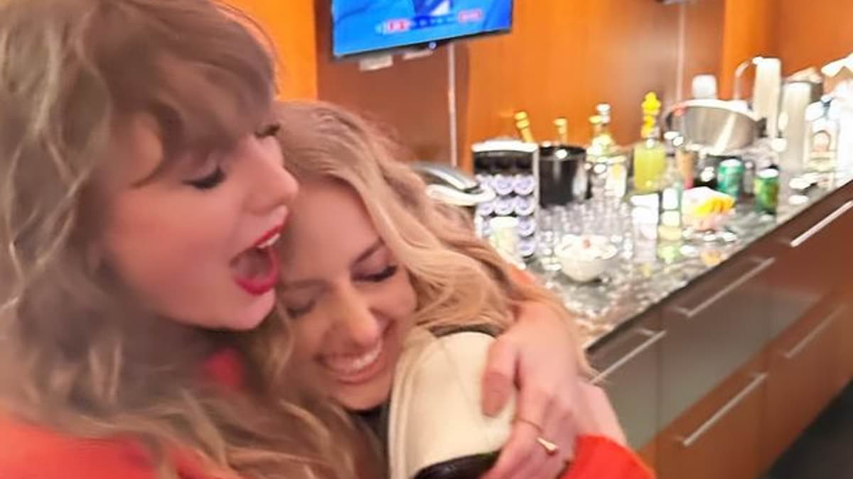 Taylor Swift and new BFF Brittany Mahomes embrace at Chiefs victory party after VERY public PDA with beau Travis Kelce as Chiefs progress to Super Bowl - after telling Ravens fans angry with her constant presence at games: 'I didn't do anything' 