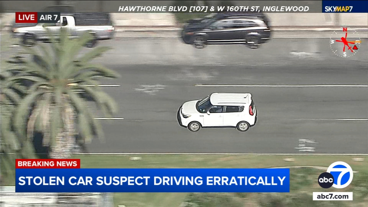 A suspect in a reported stolen Kia Soul drove erratically through Los Angeles before she eventually ditched the car and attempted to make a bizarre escape on foot.