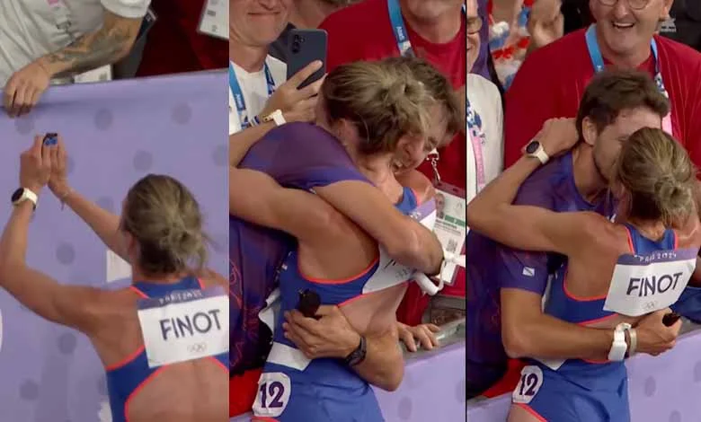 French runner Alice Finot got down on one knee and proposed to her boyfriend after smashing a record in her Olympic race. She proposed using the Olympic pin she was wearing that said “Love is in Paris”