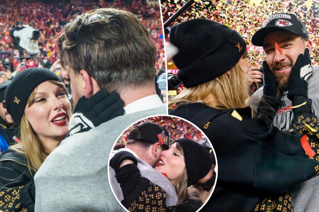 Breaking: Travis Kelce and Taylor Sweet celebrate Kansas City Chiefs advancing to the Super Bowl, the Pop-star could not hold her joy as she gives the Chiefs Star a wet KISS in this Emotional Clip