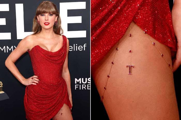 Drop everything now: Taylor Swift has arrived at the Grammys! The pop superstar stunned on the red carpet in a shimmering dress with an asymmetrical neckline. A small red “T” dangled off the slit of the dress. Swift is set to be a presenter, and she is nominated for six Grammys.