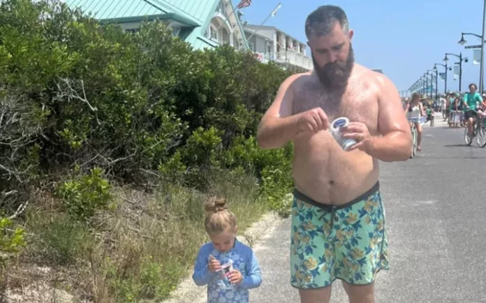 Jason Kelce's Wife Shows NFL Star and Daughter Wyatt Walking in Sync with Ice Cream on Beach Vacation