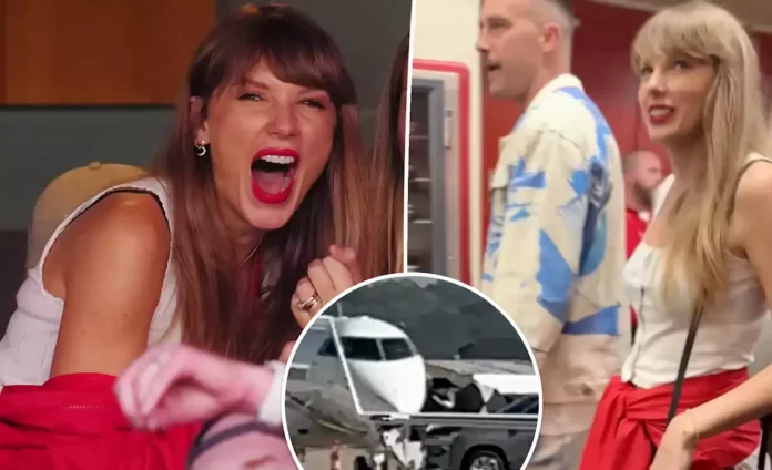 Travis Kelce stir reactions flying with Taylor swift out of Kansas City on vacation motive with her