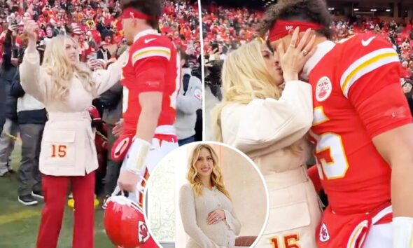 JUST IN: Fans are all saying the same thing as Brittany Mahomes gives husband Patrick a good luck kiss at Chiefs playoffs game less than a week after giving birth