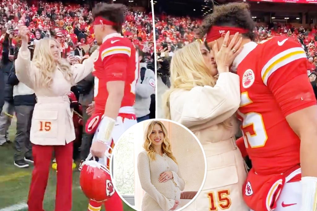 JUST IN: Fans are all saying the same thing as Brittany Mahomes gives husband Patrick a good luck kiss at Chiefs playoffs game less than a week after giving birth