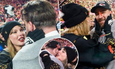 Breaking: Another Kansas City AFC Championship win, sealed with a kiss! 😘 Travis Kelce and the Chiefs and Taylor Swift are headed back to the Super Bowl! 🏈