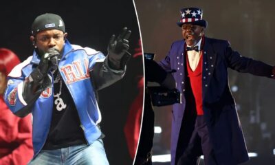 Samuel L Jackson, dressed as uncle Sam, introduced Kendrick Lamar for the 2025, super bowl half time show-a powerful show