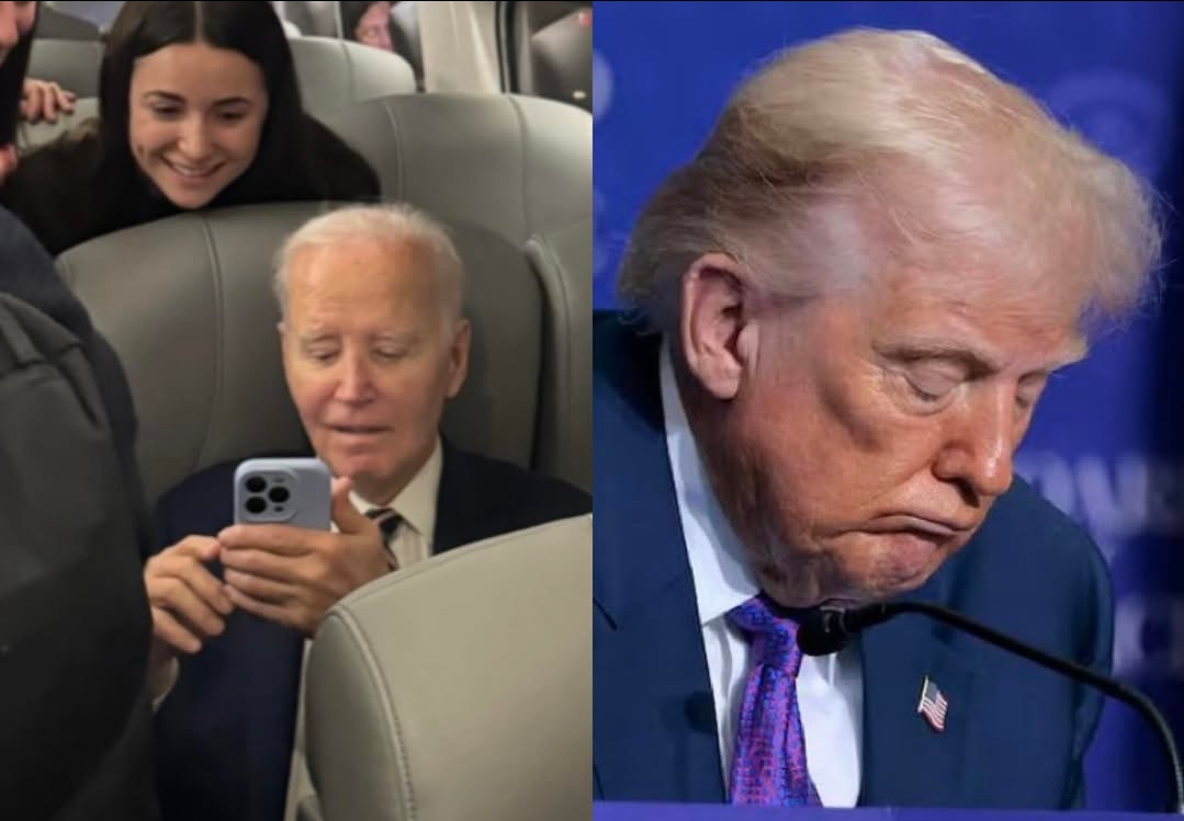 BREAKING: Former President Joe Biden's reacts to Trump sleeping at his own "Board of Peace" Meeting, the viral clip shows Biden with Fans on the Amtrak lines watching the embarrassing video