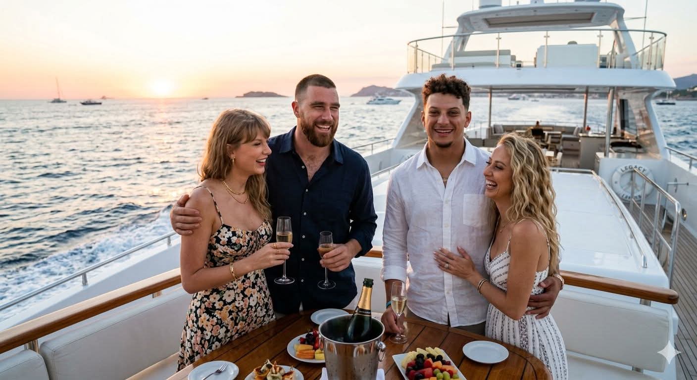 Travis Kelce and Taylor Swift Join Patrick Mahomes and Brittany Mahomes for a Double Yacht Cruise Date. New Photos Have Just Surfaced, and Fans Are Losing It!
