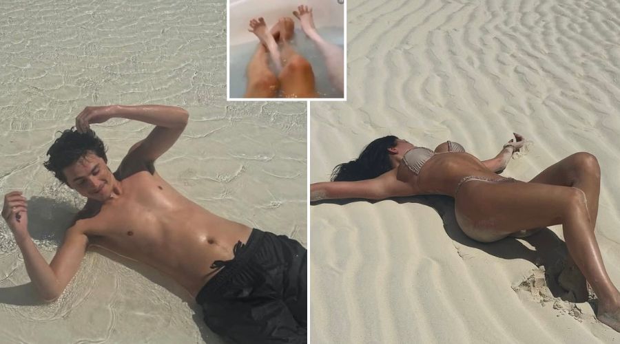 Timothée Chalamet and Kylie Jenner in new beach photos.