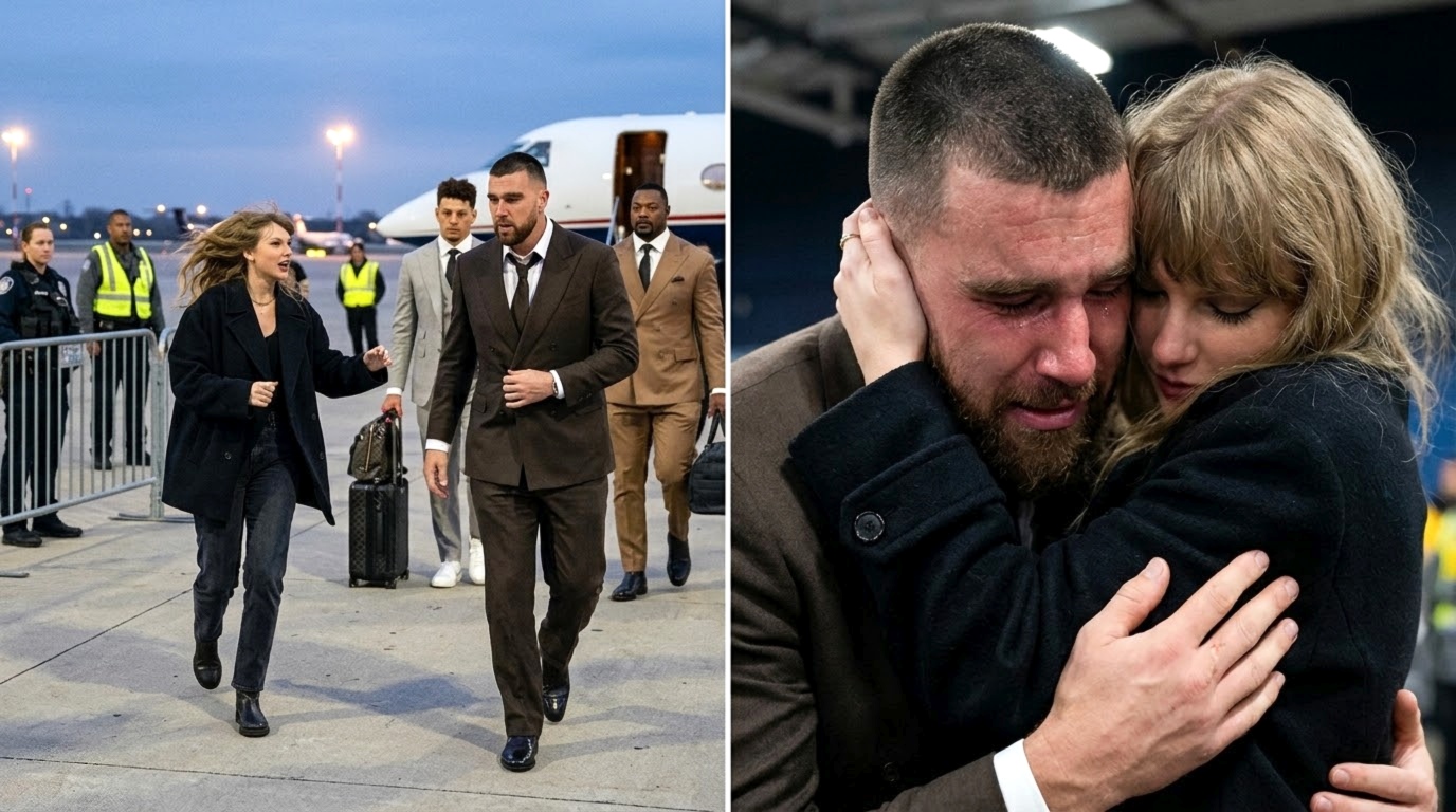 Taylor Swift Breaks Airport Protocol Again by Rushing to Hug Husband Travis Kelce as He Arrives With His Chiefs Teammates at Kansas City Airport Following Their Devastating 20-3 Loss to the Seahawks, but Fans Never Expected What Happened Next as Travis Breaks Down in Tears in Taylor’s Arms, Heartbroken That He Couldn’t Bring Home the Win, Leaving Fans Asking, “How Can a Grown Man Cry Like This?” See the Never-Before-Seen Clip