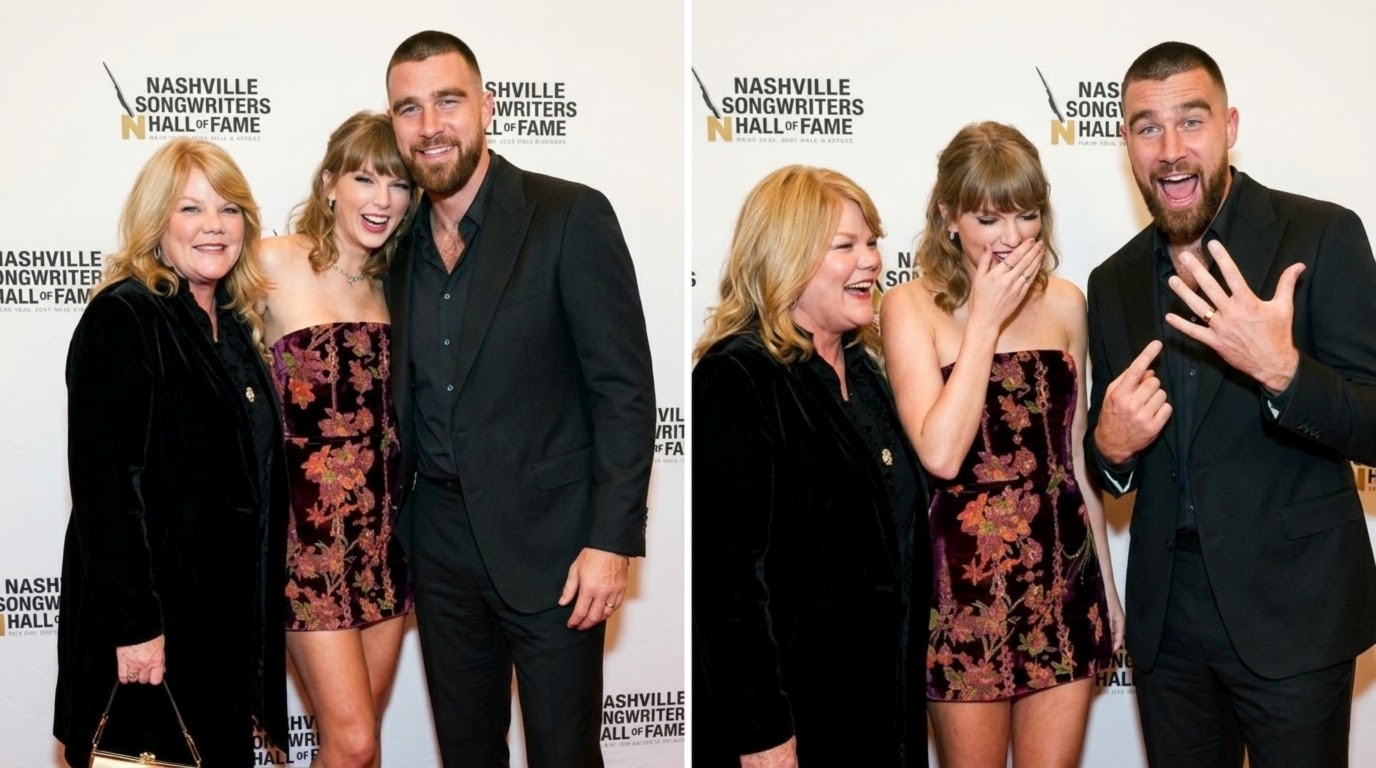 Taylor Swift Stuns in a Burgundy Velvet Mini Dress With Chiffon Print as She Steals the Spotlight With Husband Travis Kelce and Mom Andrea Swift on the Red Carpet at Her Nashville Songwriters Hall of Fame Induction