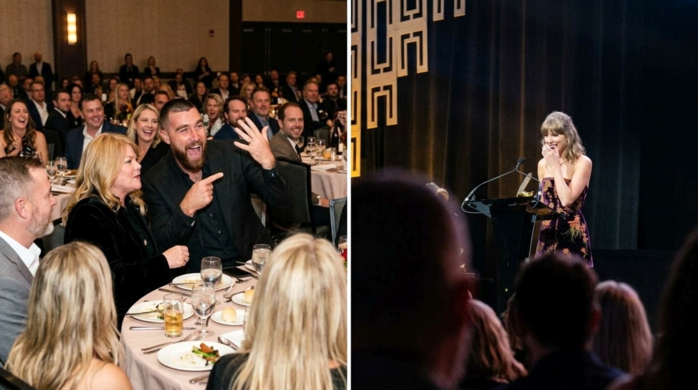 Travis Kelce Steals the Spotlight With Hilarious Shout, “That’s My Wife!” as Taylor Swift Delivers Her Nashville Songwriters Hall of Fame Induction Speech as the Youngest Inductee in History, Leaving Celebrity Guests and Fans Stunned as Andrea Swift Tries to Caution Him but He Can’t Contain His Pride in His Wife... See the Never-Before-Seen Clip